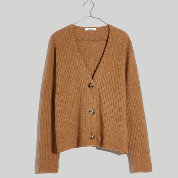 Madewell Plus Cameron Ribbed Cardigan Sweater in Coziest Yarn Heather Toffee 2X - Picture 13 of 13